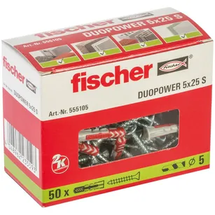 Kołek DUOPOWER Fischer 5x25 S z wkrętem - 50 sztuk (555105)