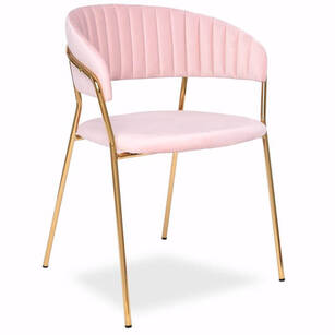 Krzesło TAMARA jasny różowy aksamit - złote nogi - OUTLET