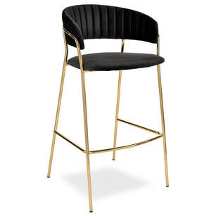  Krzesło barowe ROYAL aksamit czarny - złote nogi