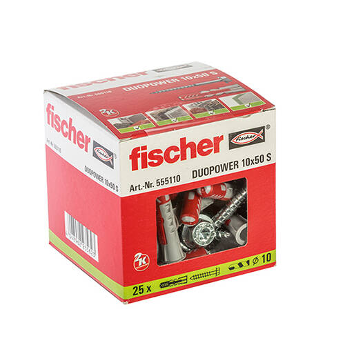 Kołek DUOPOWER Fischer 10x50 S z wkrętem - 25 szt. (555110) - Meblownia.pl