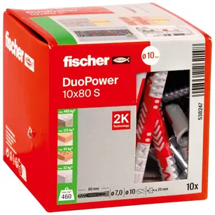 Kołek DUOPOWER Fischer 10x80 S z wkrętem - 10 sztuk (538247)