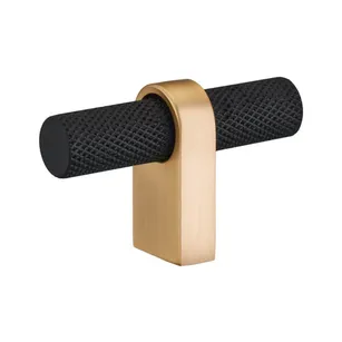 Gałka meblowa ryflowana SCHAFFNER KAPI T-BAR złoty szczotkowany/czarny mat UKAG/BL