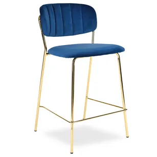 Krzesło barowe ADELA granatowy aksamit - złote nogi
