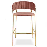  Krzesło barowe ROYAL aksamit różowy ciemny - złote nogi - Meblownia.pl