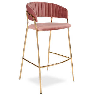  Krzesło barowe ROYAL aksamit różowy ciemny - złote nogi