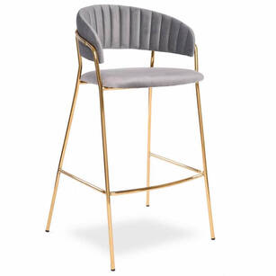  Krzesło barowe ROYAL aksamit szary - złote nogi