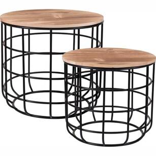  Zestaw dwóch okrągłych stolików HX9100150 drewno + czerń