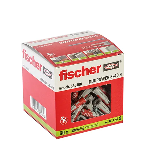 Kołek DUOPOWER Fischer 8x40 S z wkrętem - 50 sztuk (555108) - Meblownia.pl