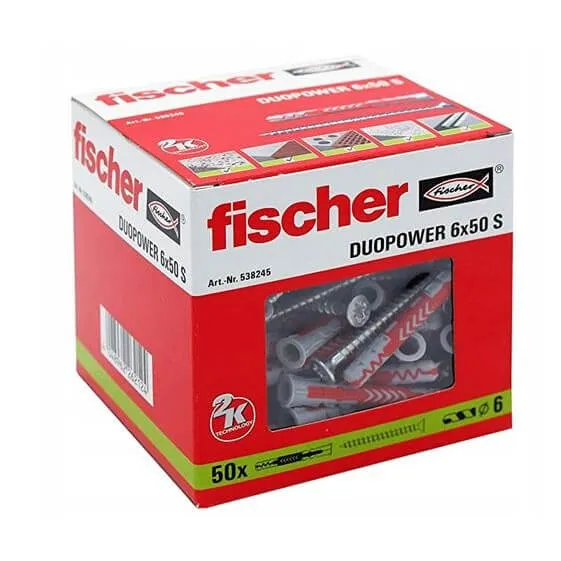 Kołek DUOPOWER Fischer 6x50 S z wkrętem - 50 sztuk (538245) - Meblownia.pl