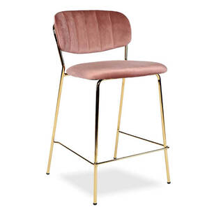 Krzesło barowe ADELA różowy aksamit - złote nogi