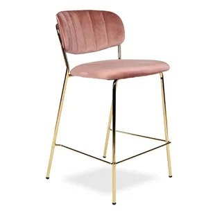 Krzesło barowe ADELA różowy aksamit - złote nogi